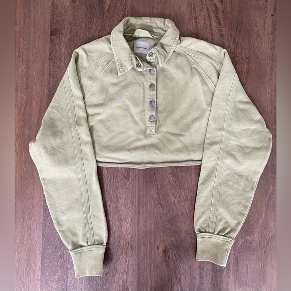 Free People Playoff Cropped Pullover in Green NWOT - Picture 3 of 6